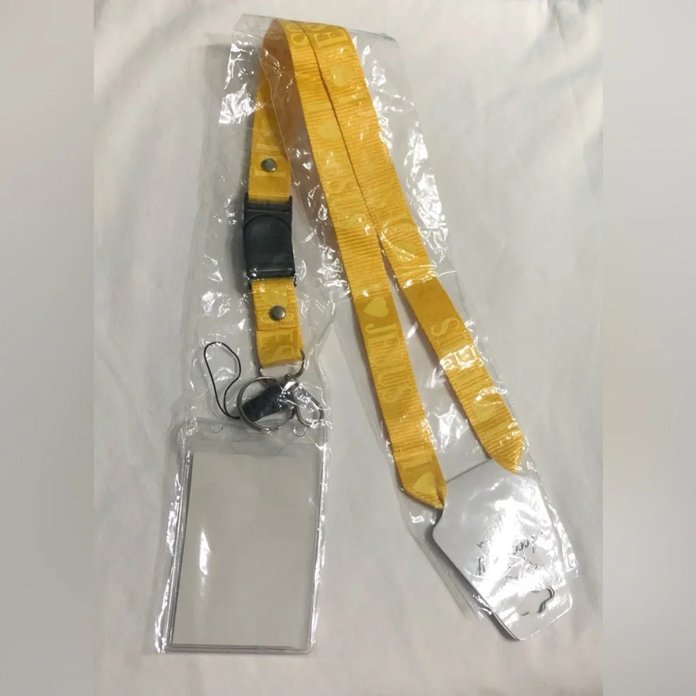 ID Badge Holder with Lanyard I Love You Jesus Graphic. Yellow